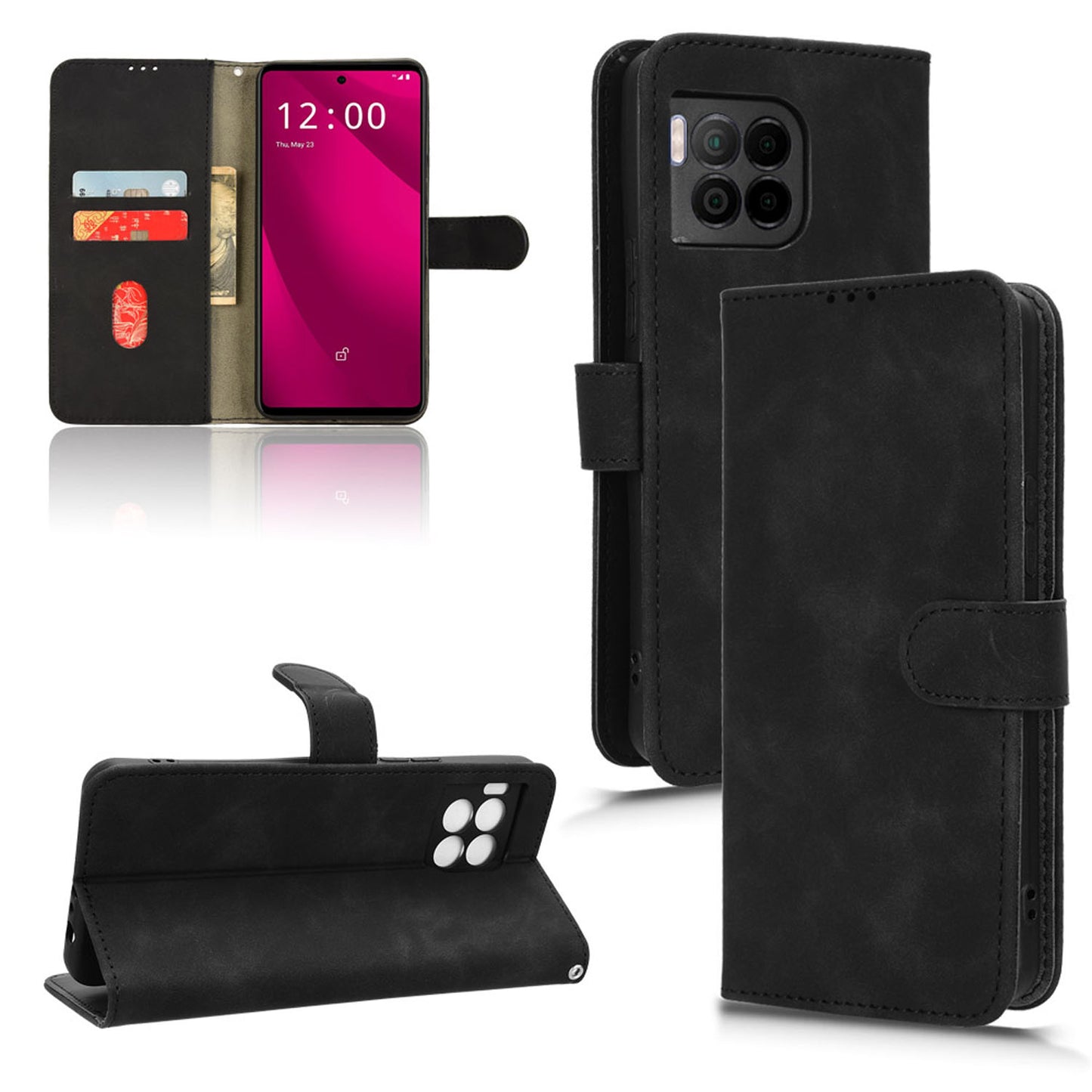 Wallet Case with Card Holder Flip Magnetic Protective Cover for T-Mobile REVVL 7 Pro 5G, Black