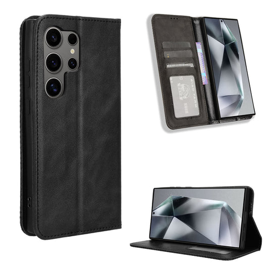 Samsung Galaxy S24 Ultra Flip Folio Case with Card Holder Hidden Magnetic, Black