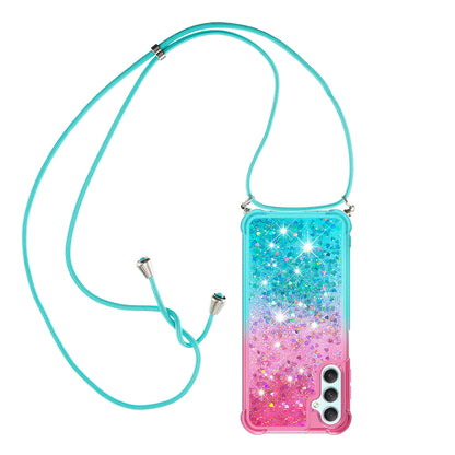 Samsung Galaxy A24 Gradient Quicksand Liquid Shockproof Case with Adjustable Lanyard, B&P&LANYARD