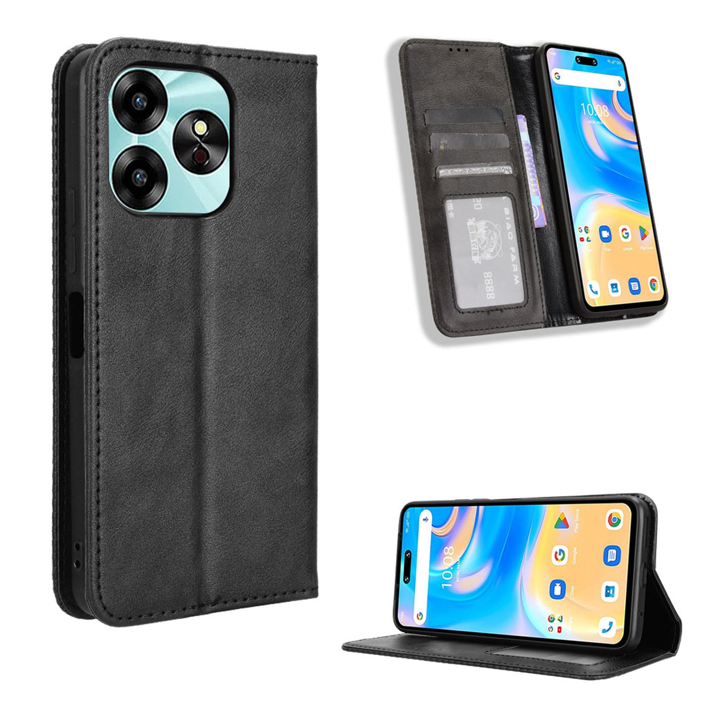 UMIDIGI G6 5G Flip Folio Case with Card Holder Hidden Magnetic, Brown