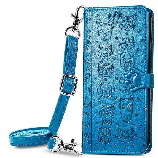 Embossed Pattern Cartoon Style Crossbody Wallet Case for Xiaomi Redmi Note 13 4G, Blue