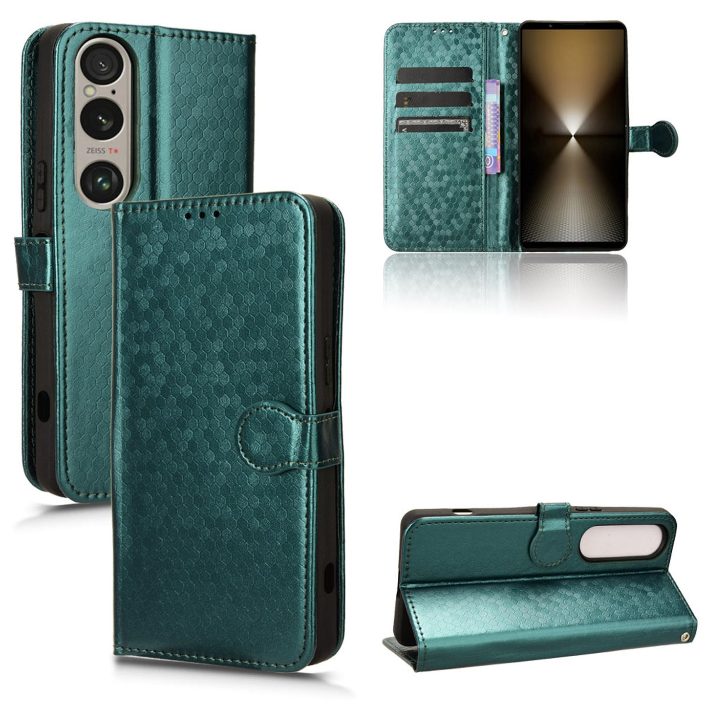 Slim Flip Polka-Dots Phone Case with Card Holder for Sony Xperia 1 VI 2024, Green