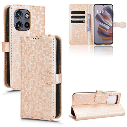 Slim Flip Polka-Dots Phone Case with Card Holder for Motorola Edge 50 Neo, Rose Gold