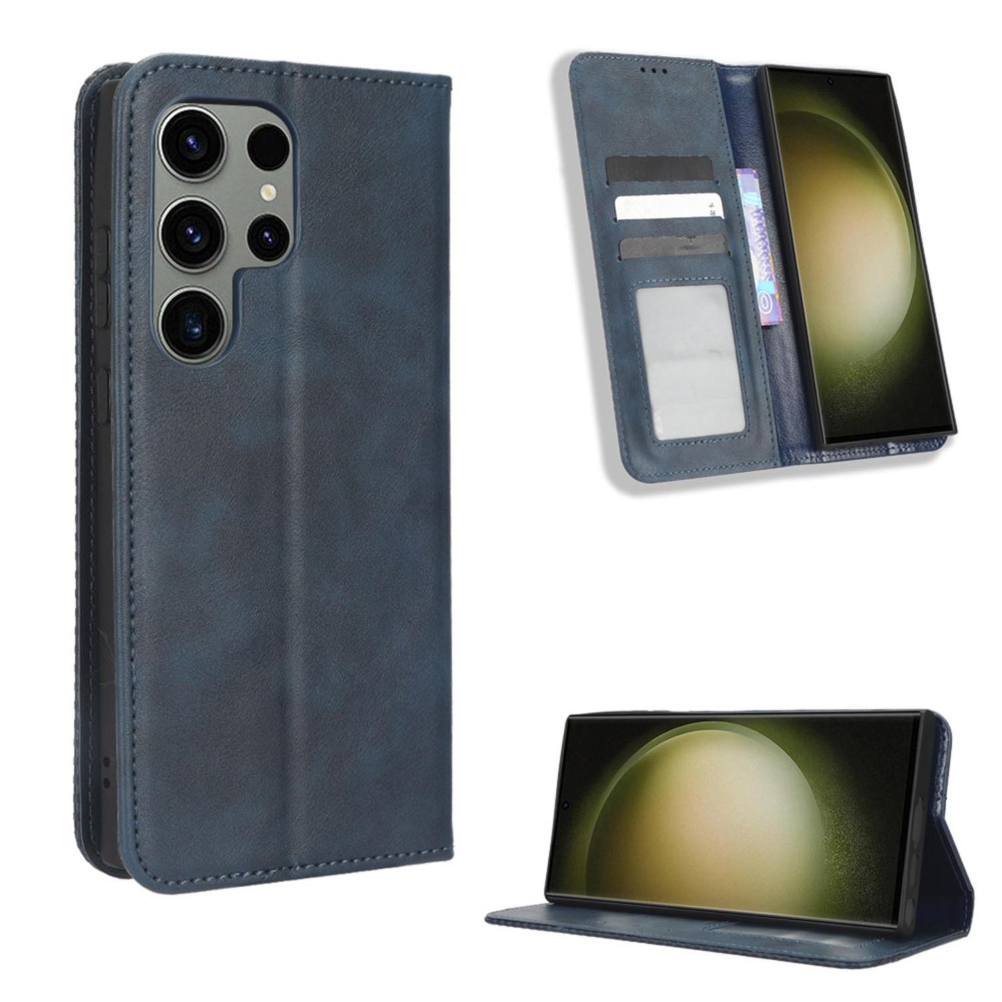 Samsung Galaxy S23 Ultra Flip Folio Case with Card Holder Hidden Magnetic, Blue