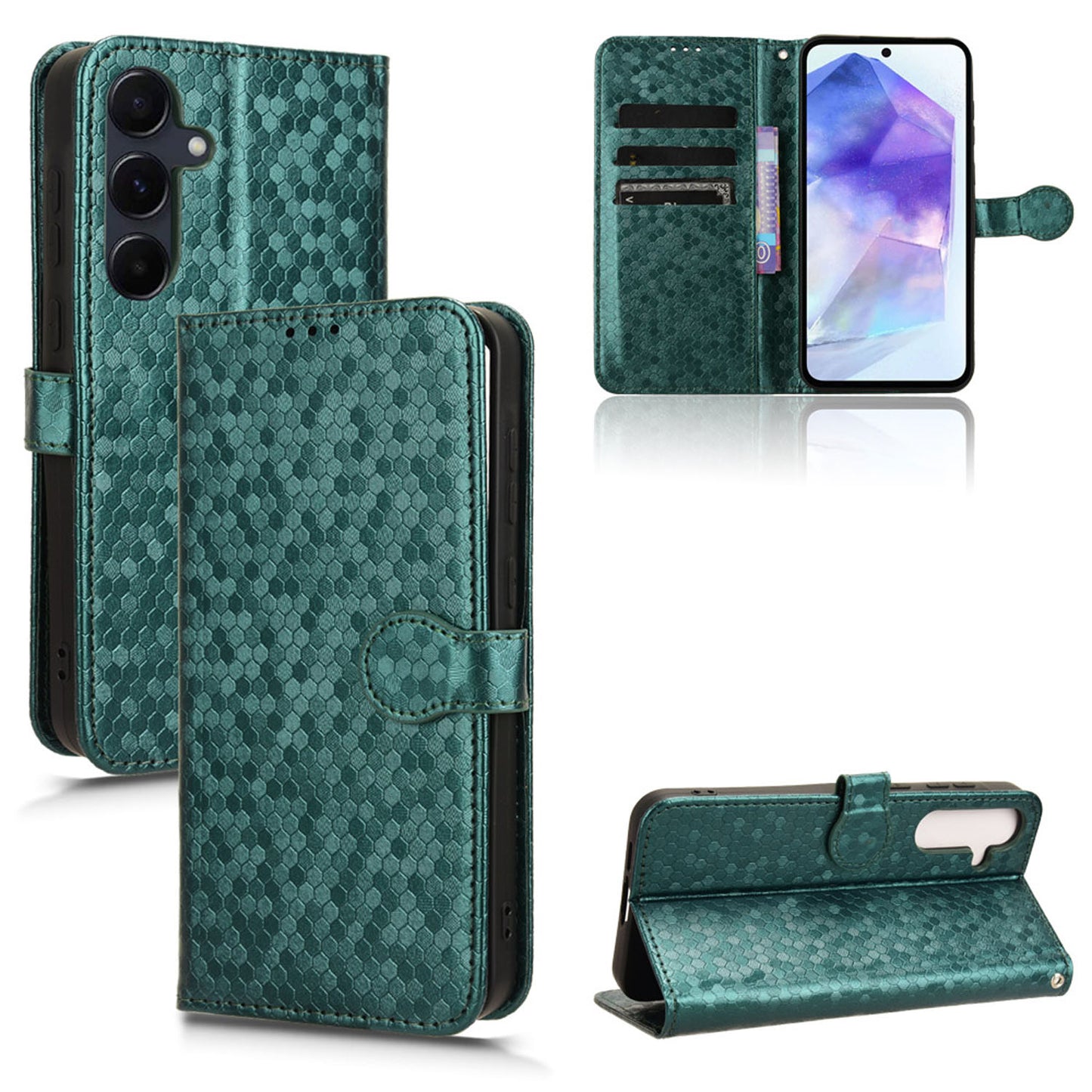 Slim Flip Polka-Dots Phone Case with Card Holder for Samsung Galaxy A35 5G, Green