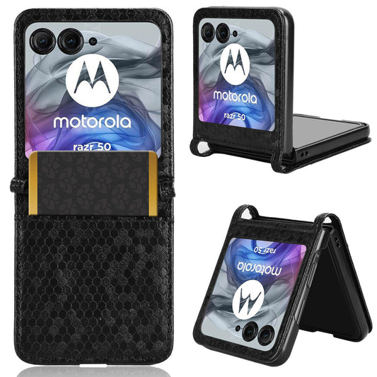 Slim Flip Polka-Dots Phone Case with Card Holder for Motorola Razr 50, Black