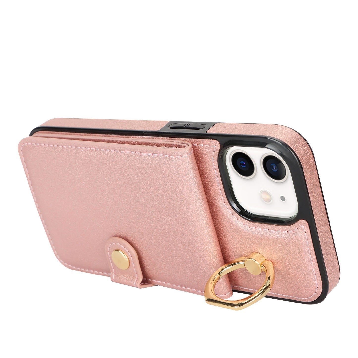 for iPhone 12 Wallet Case with Card Holder, Rose Gold