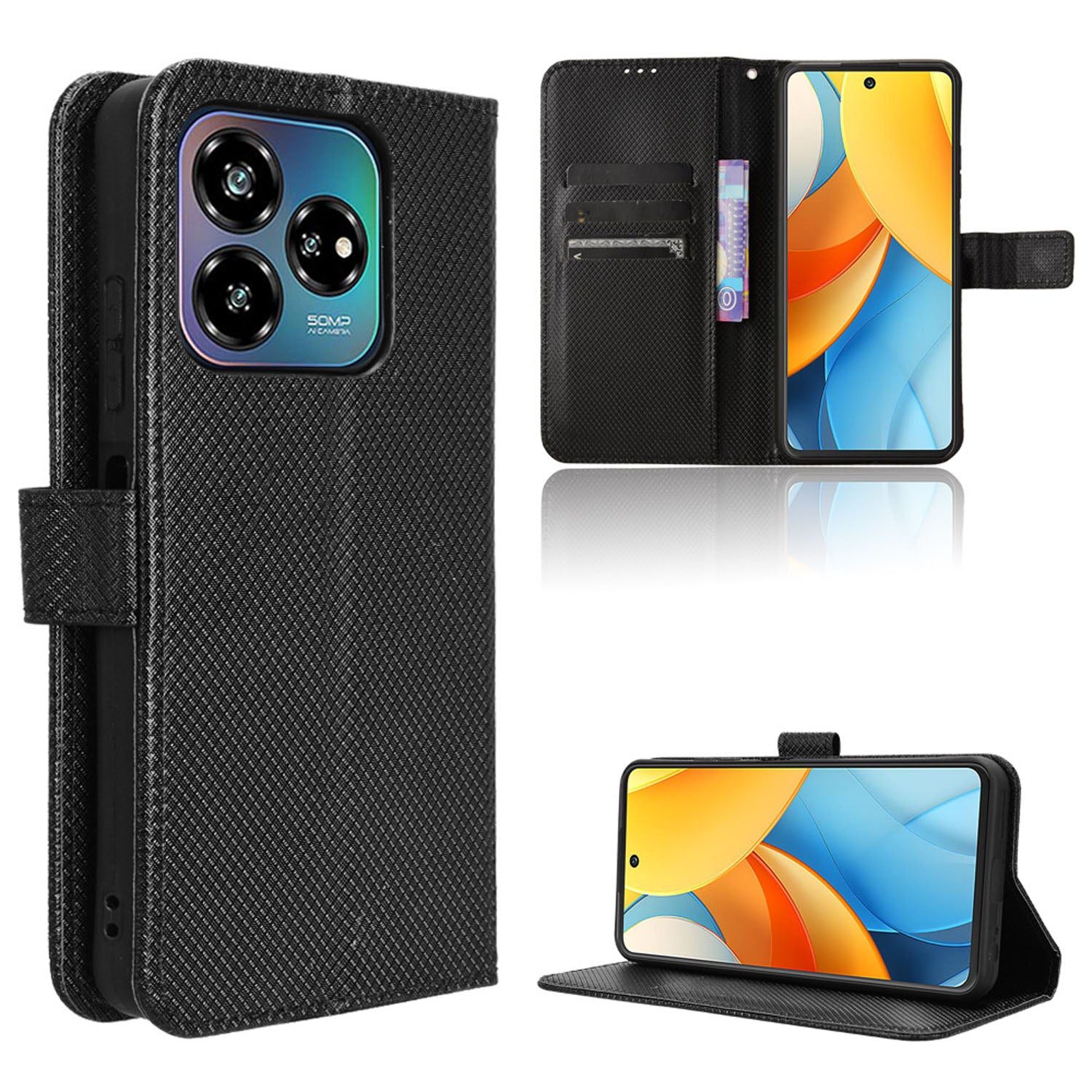 Wallet Case for ZTE Axon 60 Lite, Black