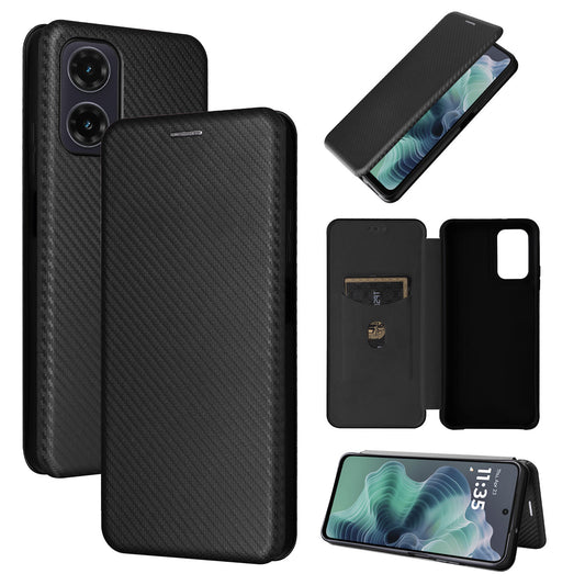 Carbon Fiber Flip Case for Moto G35 5G, Black