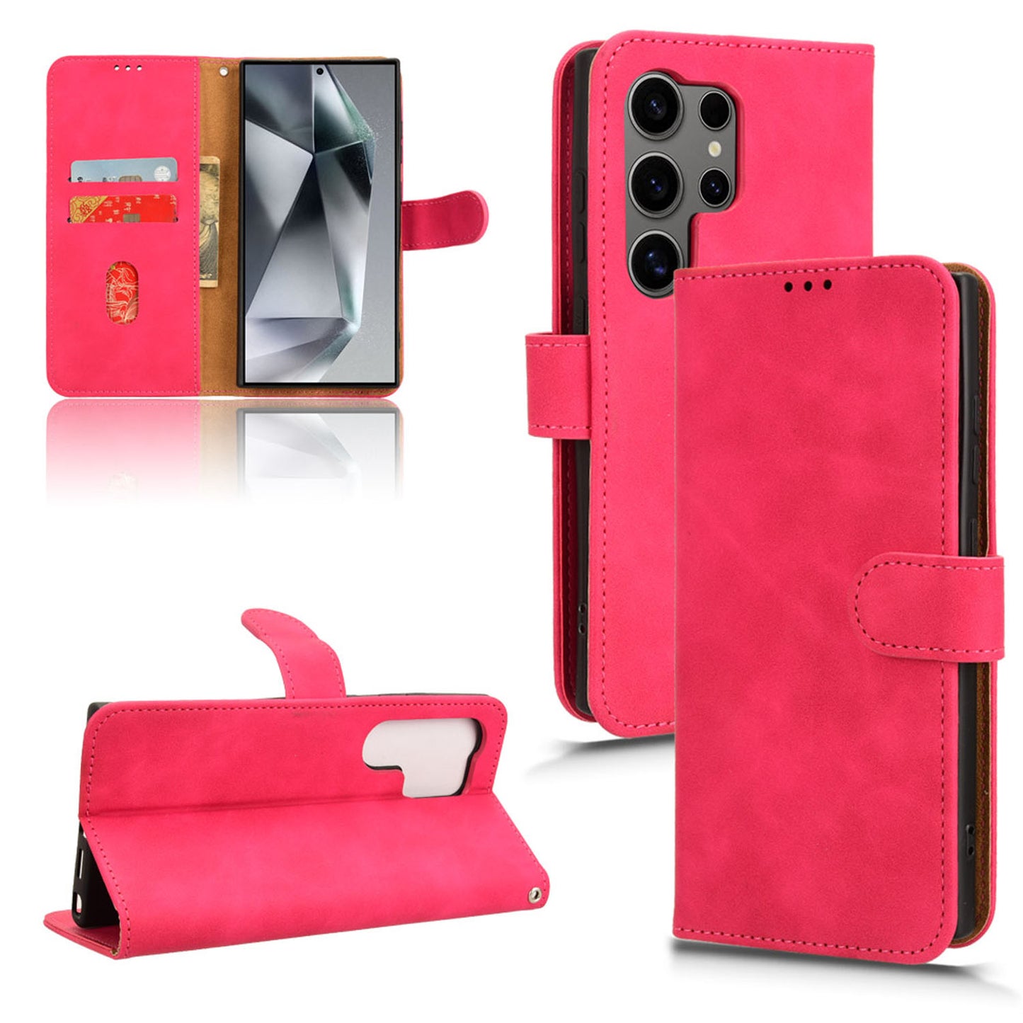 Wallet Case with Card Holder Flip Magnetic Protective Cover for Samsung Galaxy S24 Ultra, Pink