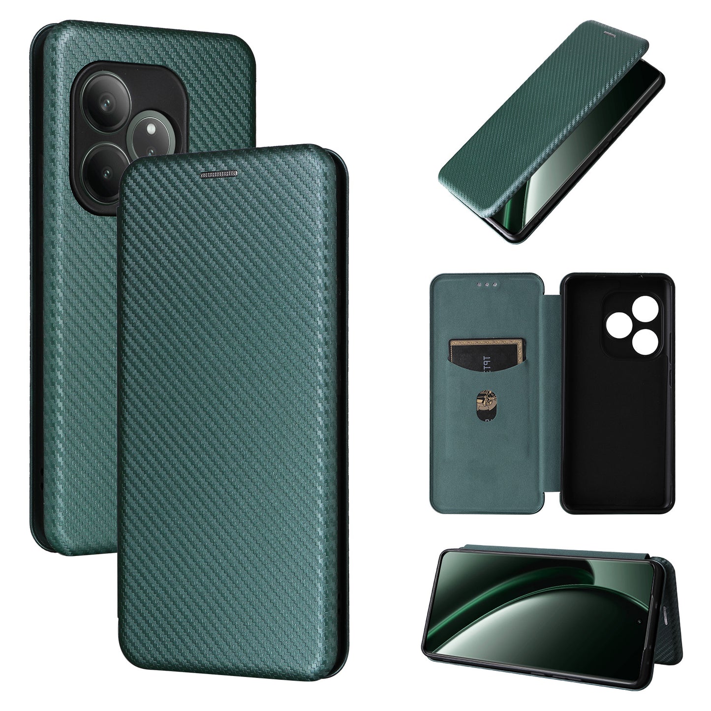 Carbon Fiber Flip Case for Realme GT 6, Green