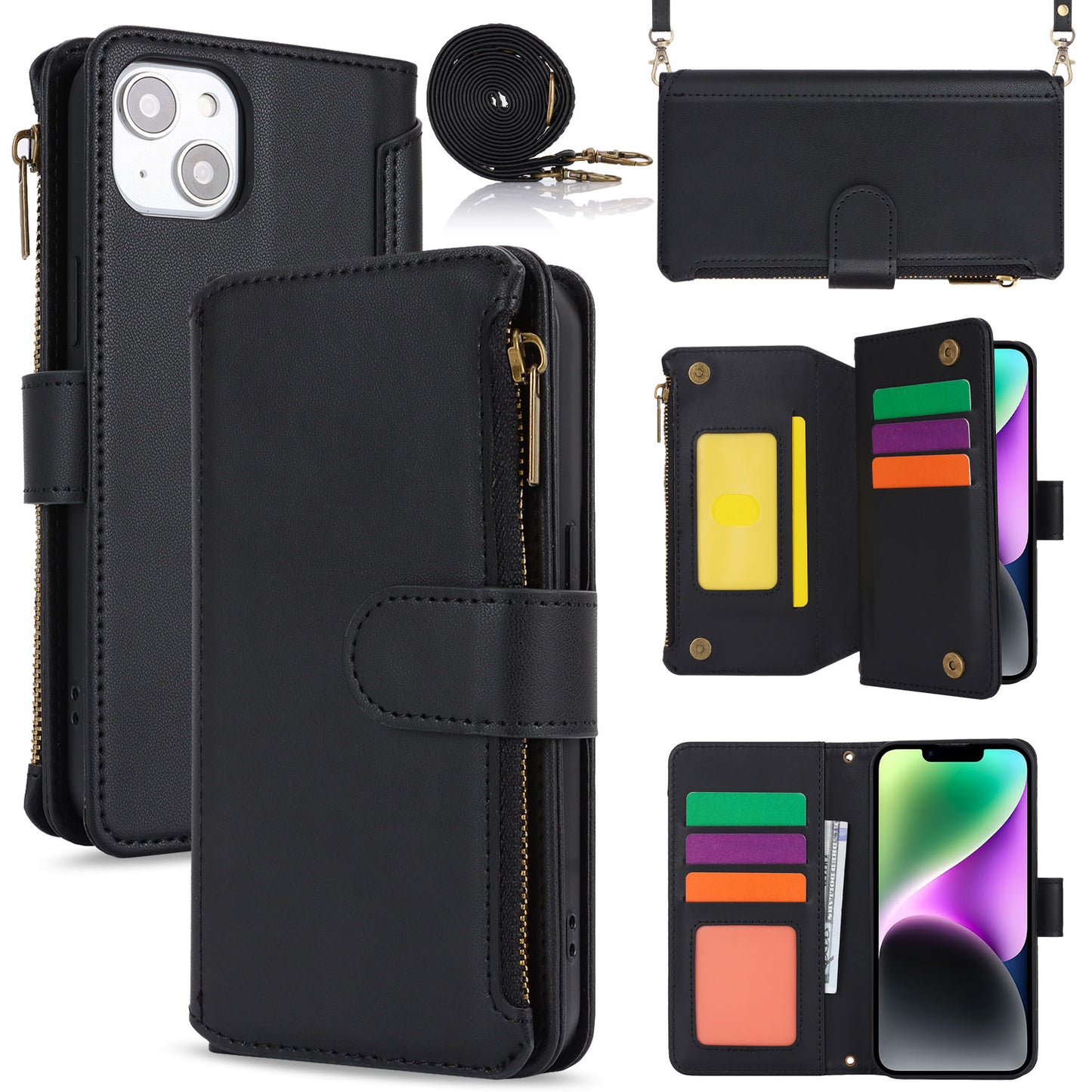 for iPhone 14 Wallet Case with RFID Blocking, Black