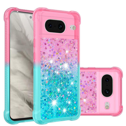 Google Pixel 8 Gradient Quicksand Series Bling Liquid TPU Case, Pink&Blue