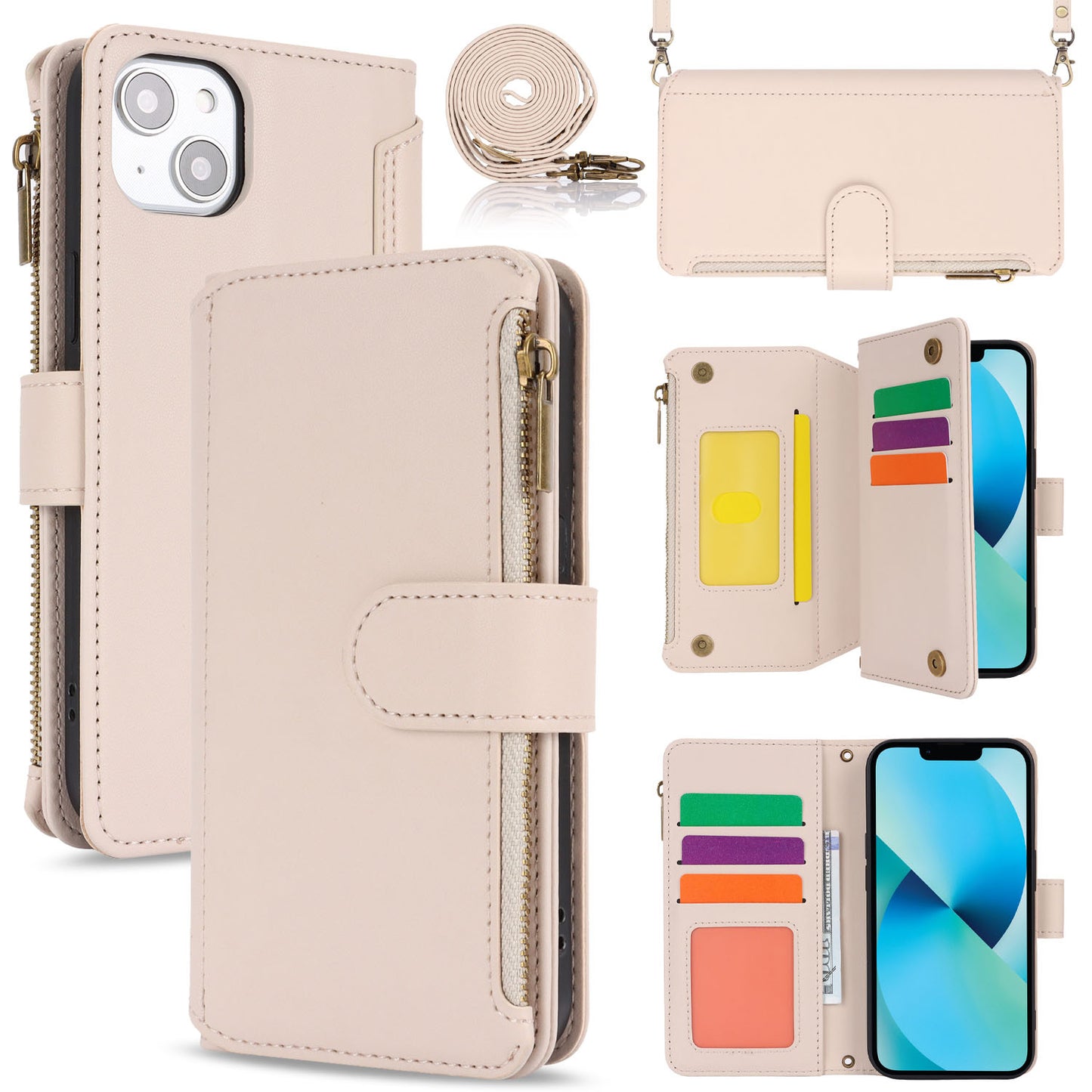 for iPhone 13 Mini Wallet Case with RFID Blocking, White