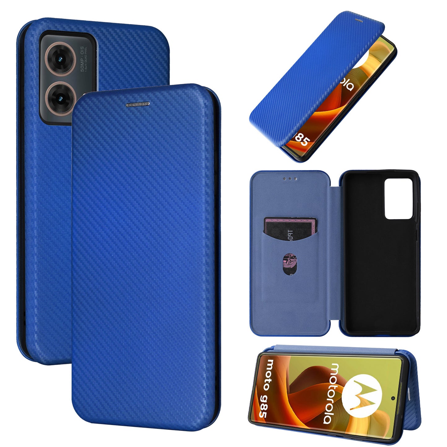 Carbon Fiber Flip Case for Moto G85 5G, Blue