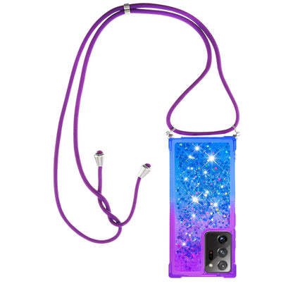 Samsung Galaxy Note20 Ultra 5G Gradient Quicksand Liquid Shockproof Case with Adjustable Lanyard, P&B&LANYARD