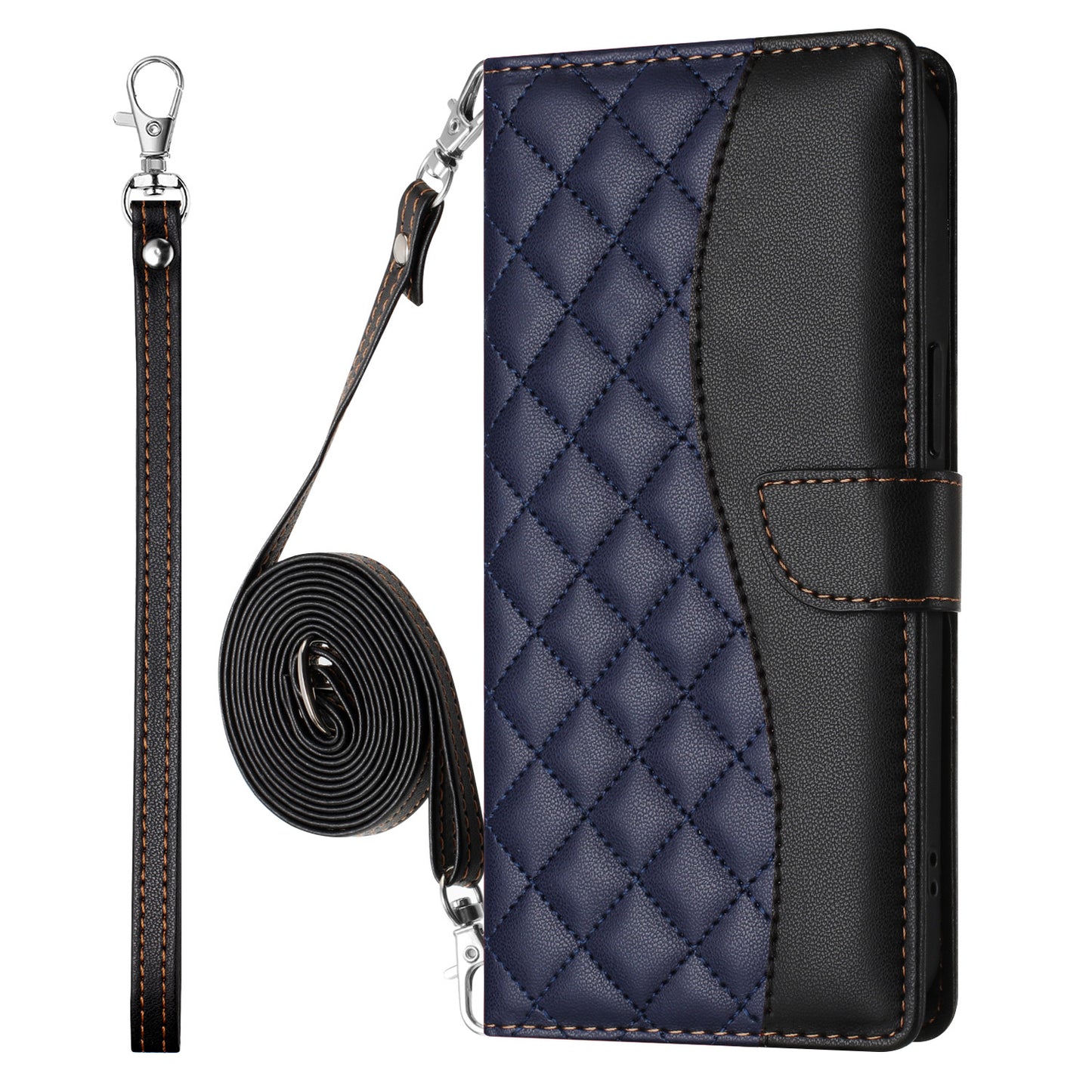 Crossbody Wallet Case for OPPO Find X7, RFID Blocking PU Leather Flip Cover with Card Slots Holder Wrist Strap Lanyard, Blue