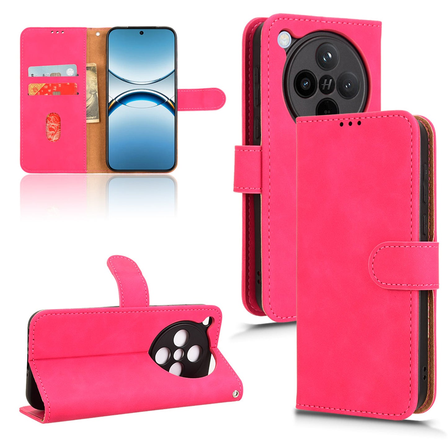 Wallet Case with Card Holder Flip Magnetic Protective Cover for OPPO Find X8, Pink