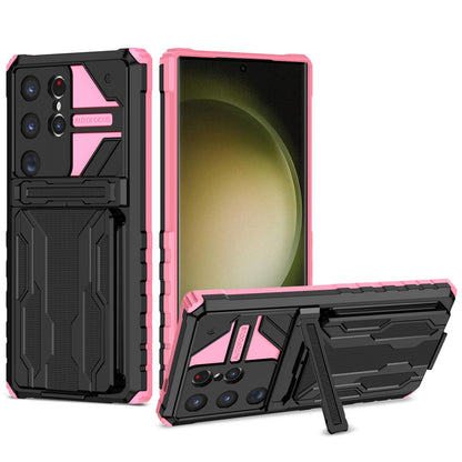 Detachable Card Holder Case with Kickstand Heavy Duty Cover for Samsung Galaxy S24 Ultra, Pink