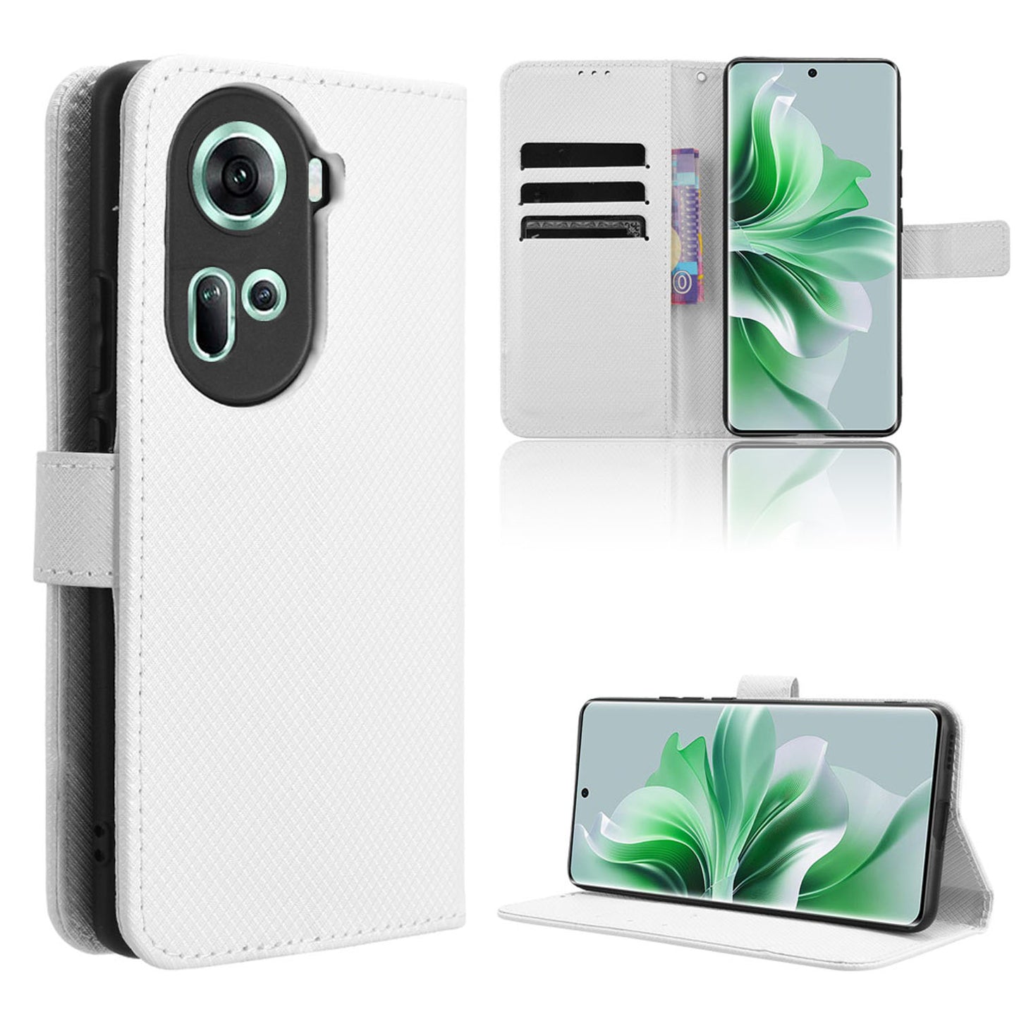 Wallet Case with Credit Card Holder PU Leather Flip Folio Phone Cover for OPPO Reno11 5G, White