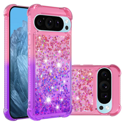 Google Pixel 9 Pro XL Gradient Quicksand Series Bling Liquid TPU Case, Pink&Purple