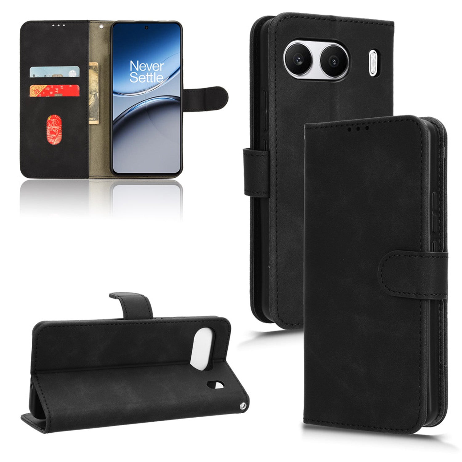 Wallet Case with Card Holder Flip Magnetic Protective Cover for OnePlus Nord 4, Black