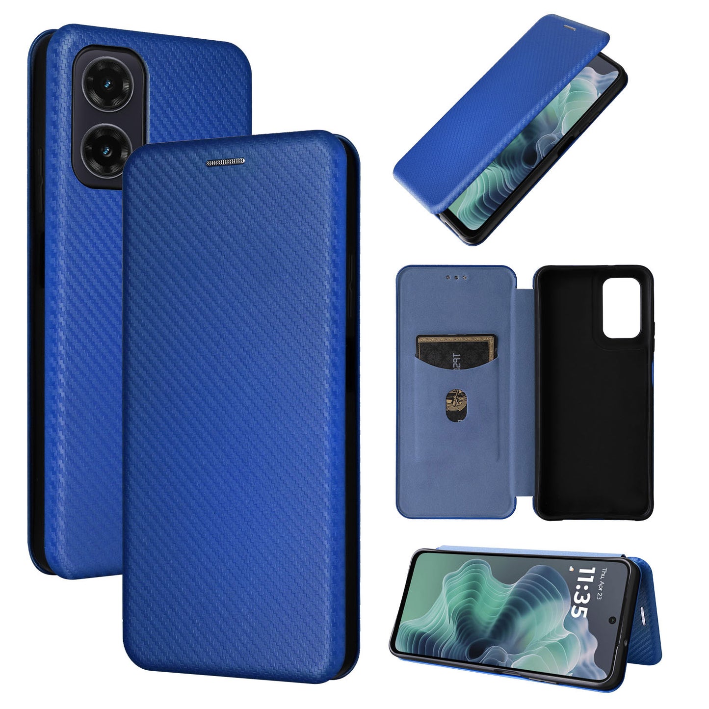 Carbon Fiber Flip Case for Moto G35 5G, Blue