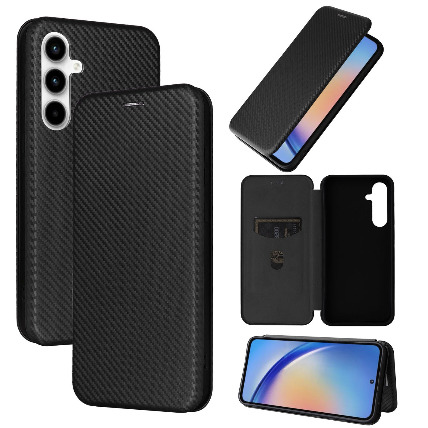 Carbon Fiber Flip Case for Samsung Galaxy A35 5G, Black