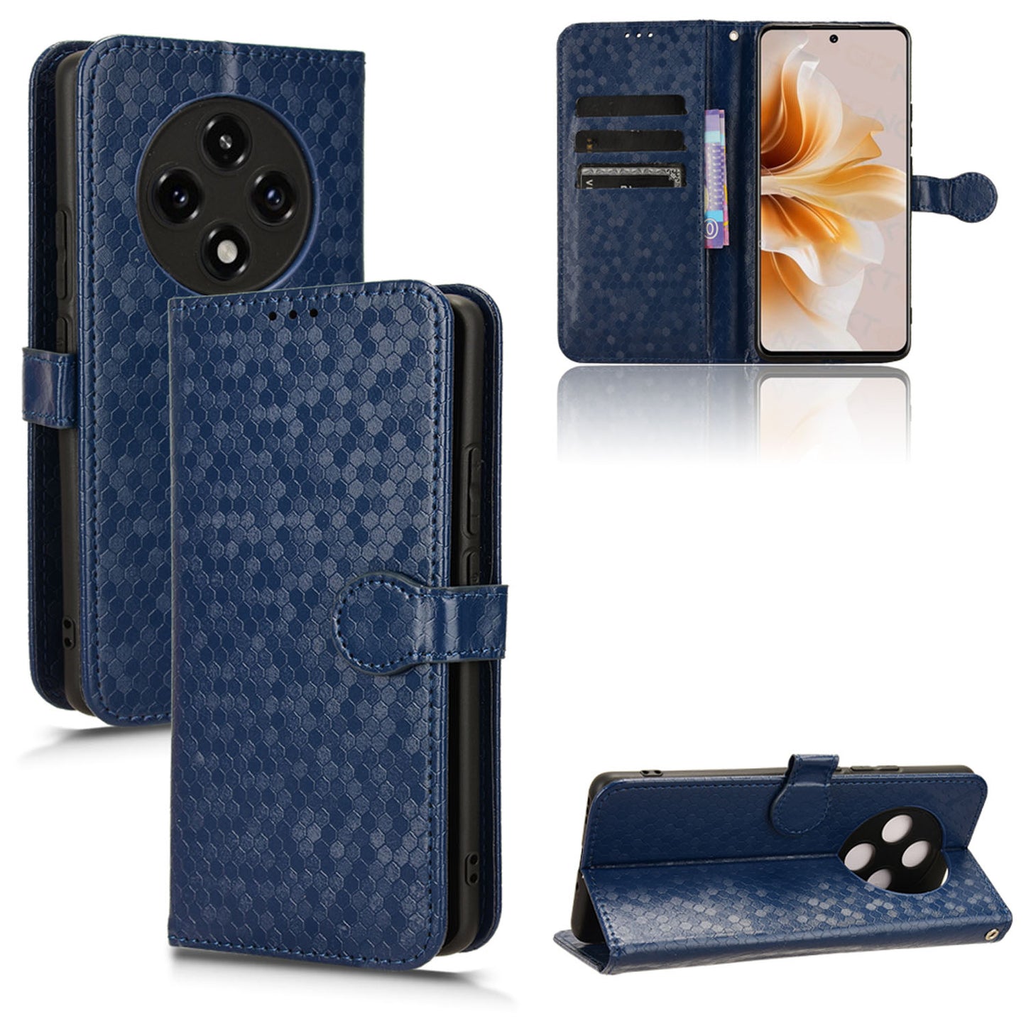 Slim Flip Polka-Dots Phone Case with Card Holder for OPPO A3 Pro 5G, Blue