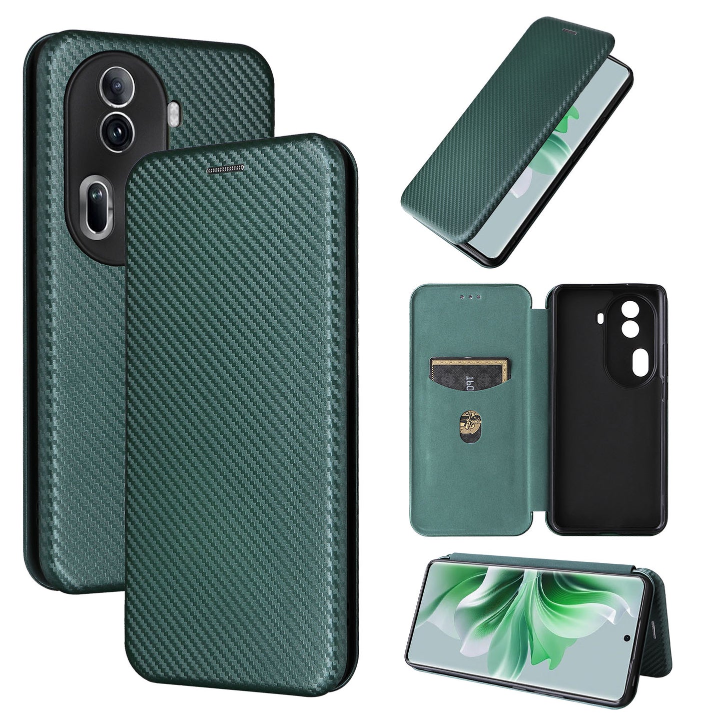 Carbon Fiber Flip Case for OPPO Reno11 Pro 5G, Green