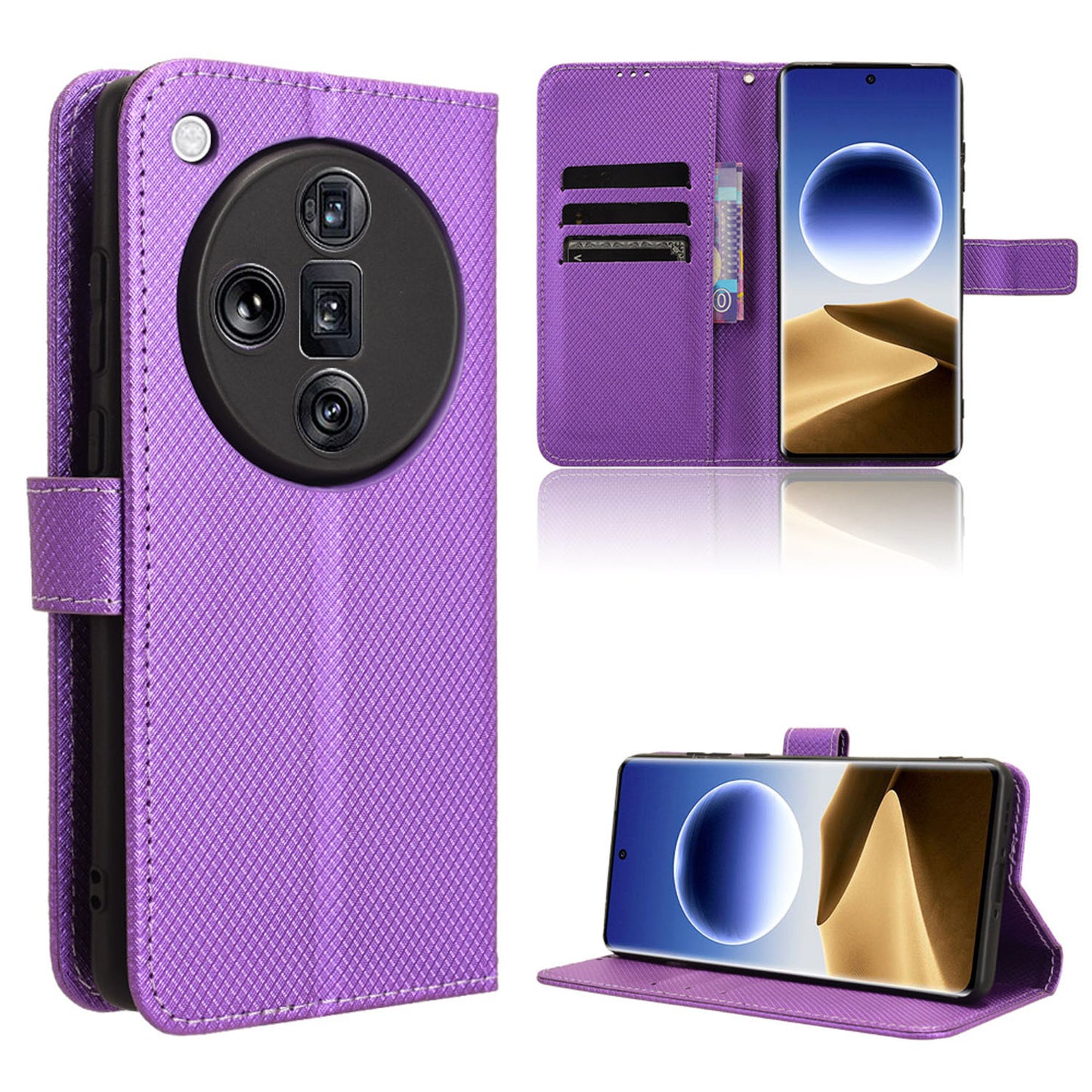 Wallet Case with Credit Card Holder PU Leather Flip Folio Phone Cover for OPPO Find X7 Ultra, Purple