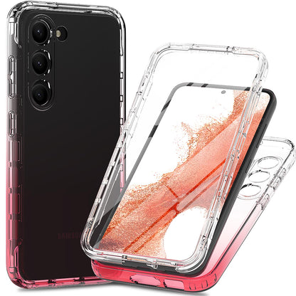 Gradient Clear Shockproof Full Body Case with Built-in Screen Protector Cover for Samsung Galaxy S23+, HALF-RED