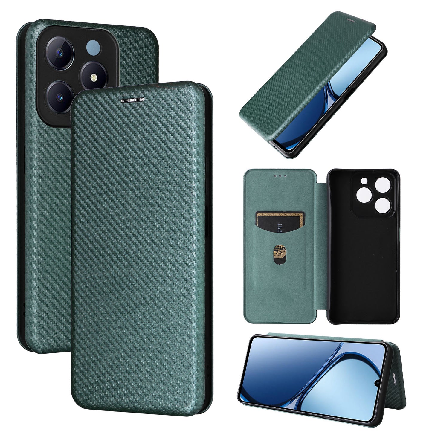 Carbon Fiber Flip Case for Realme C63, Green