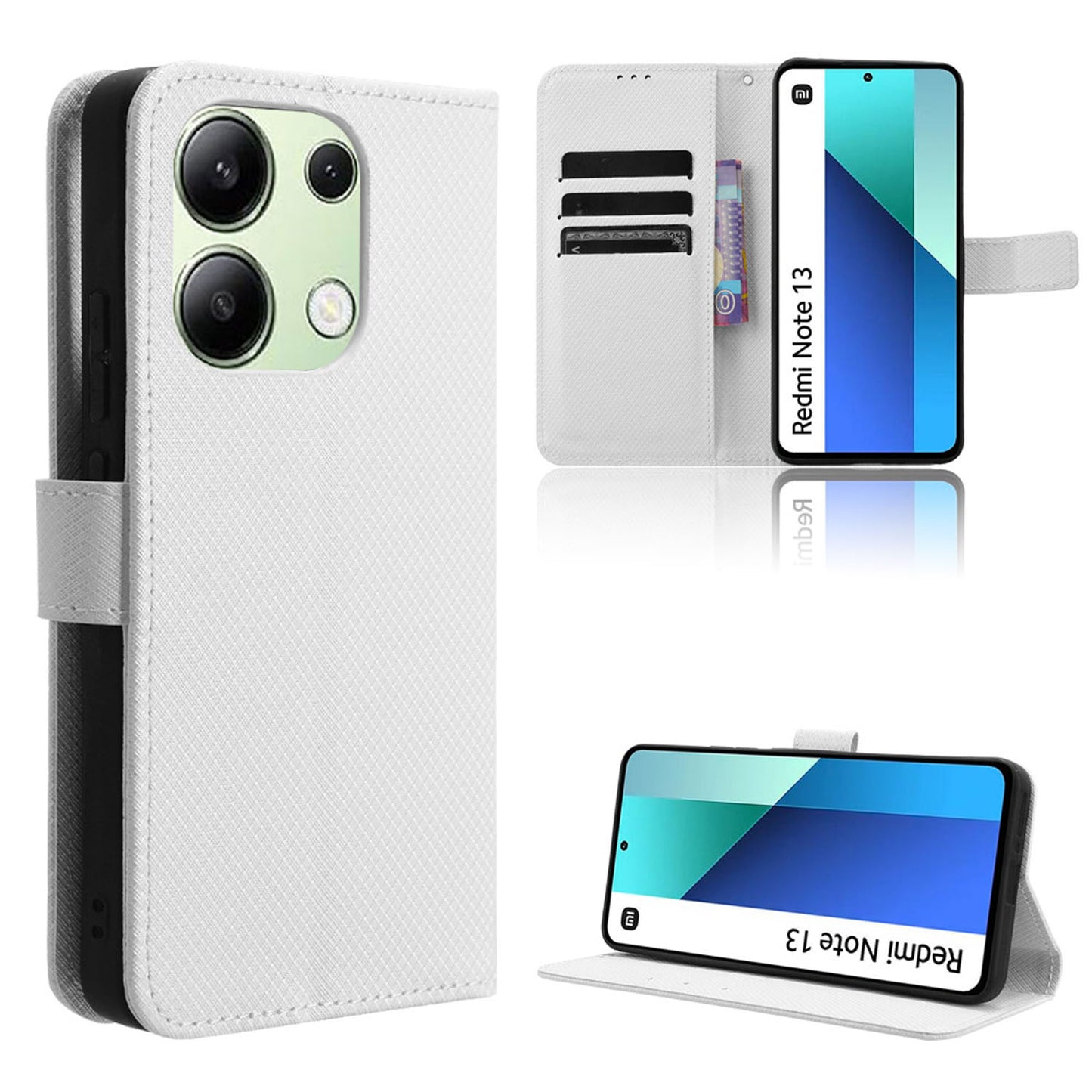 Wallet Case with Credit Card Holder PU Leather Flip Folio Phone Cover for Xiaomi Redmi Note 13 4G, White