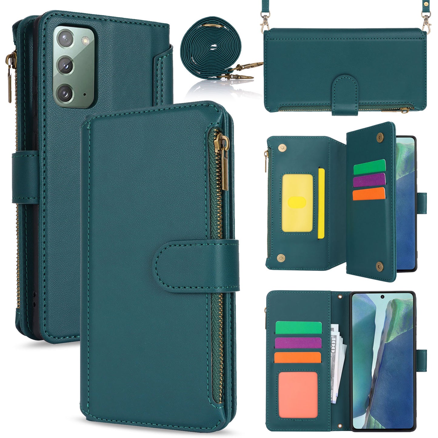 for Samsung Galaxy Note20 5G Wallet Case with RFID Blocking, Green