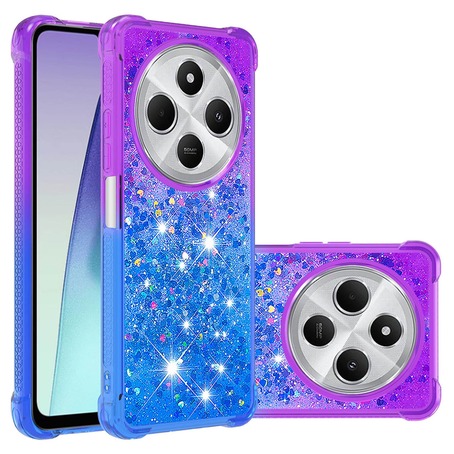 Redmi 14C 5G Gradient Quicksand Series Bling Liquid TPU Case, Purple&Blue