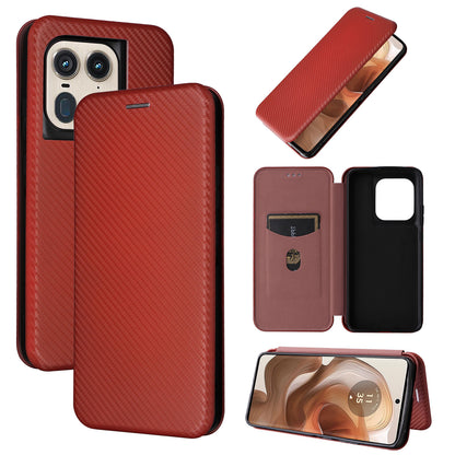 Carbon Fiber Flip Case for Motorola Edge 50 Ultra, Brown