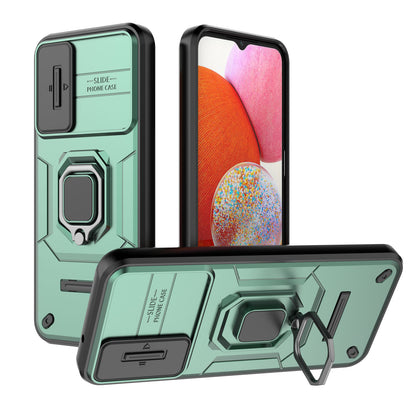 Samsung Galaxy A14 5G Heavy Duty Shockproof Case with Built in Slide Camera Lens Cover and Kickstand, Green