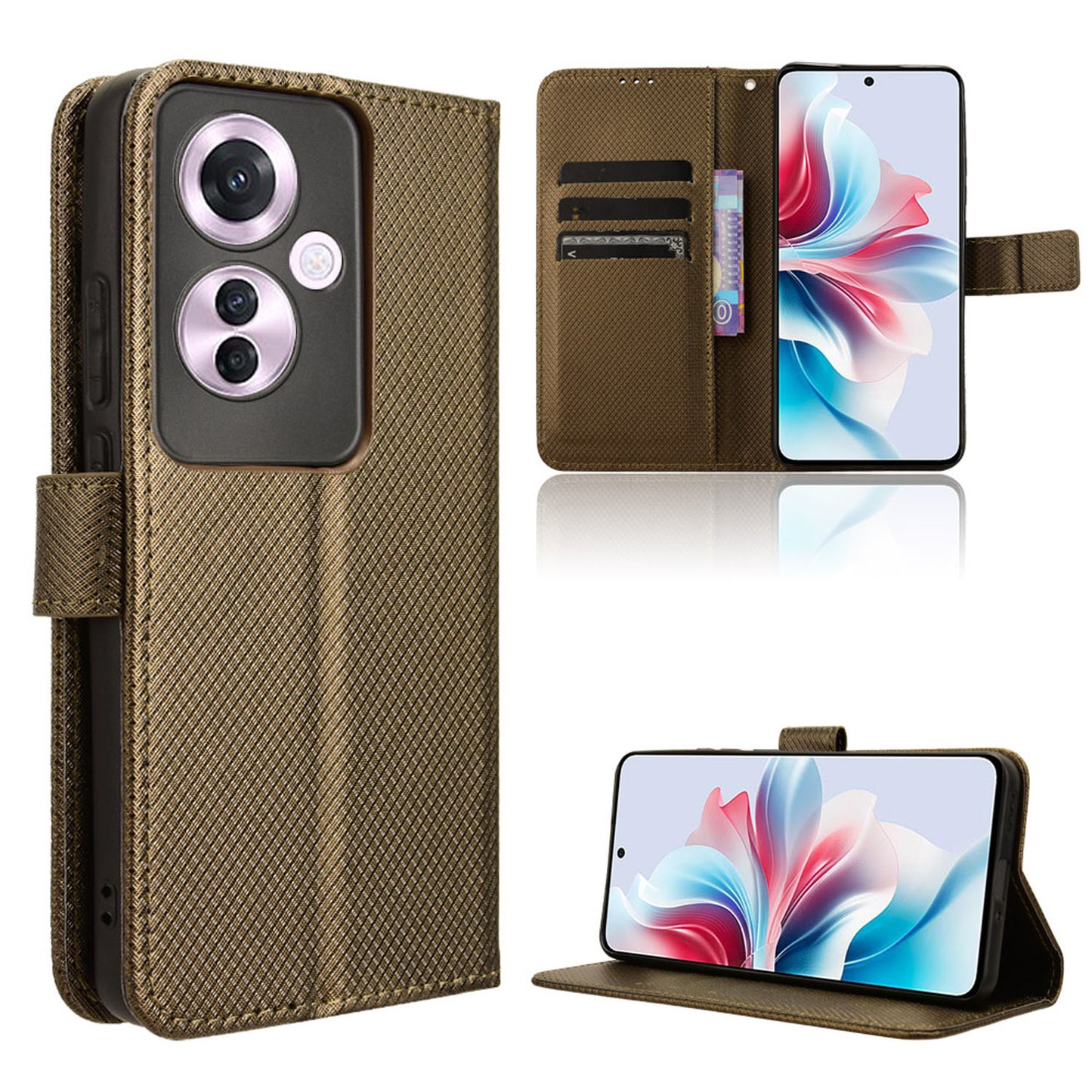 Wallet Case with Credit Card Holder PU Leather Flip Folio Phone Cover for OPPO Reno11 F 5G, Bronzed