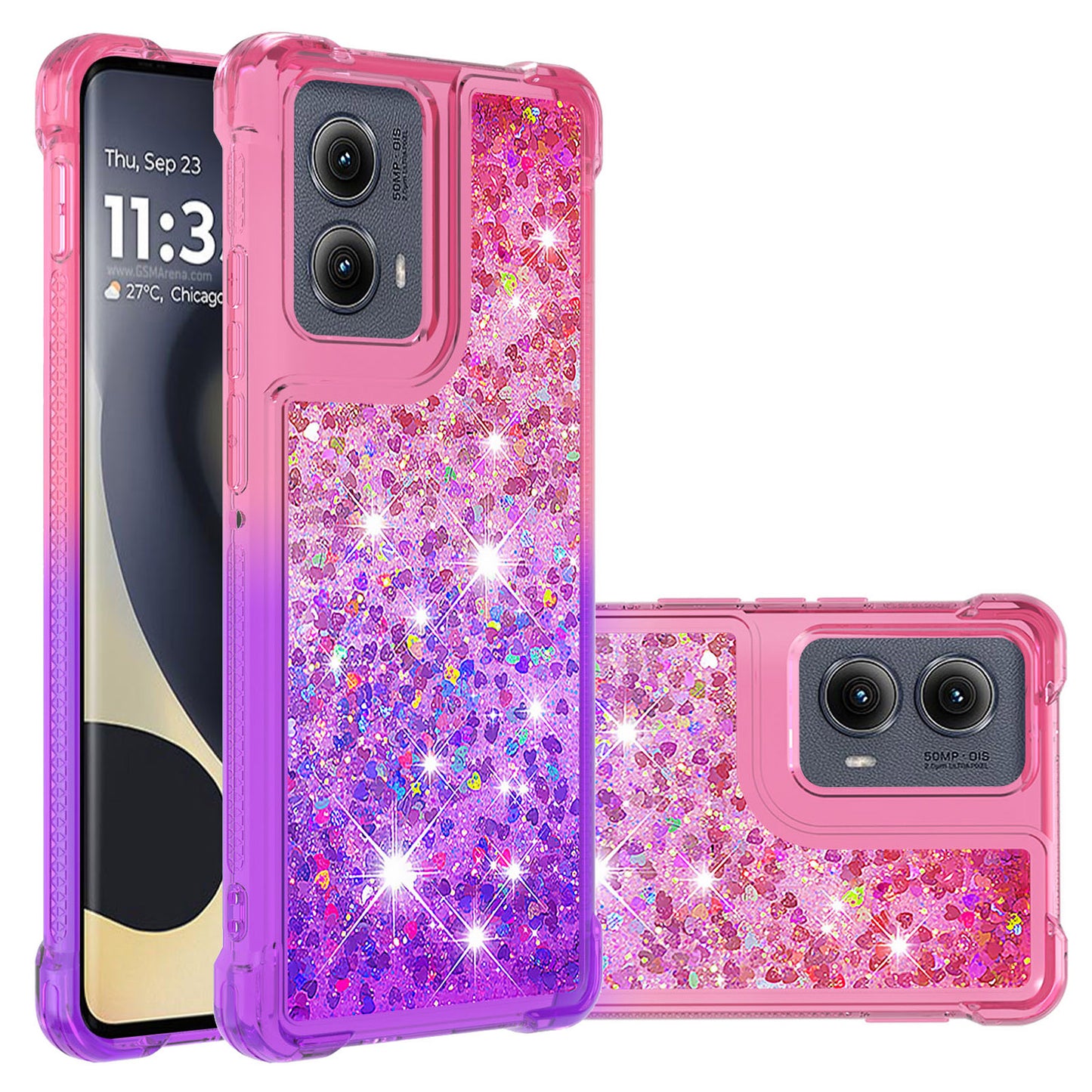 Motorola Edge (2024) Gradient Quicksand Series Bling Liquid TPU Case, Pink&Purple