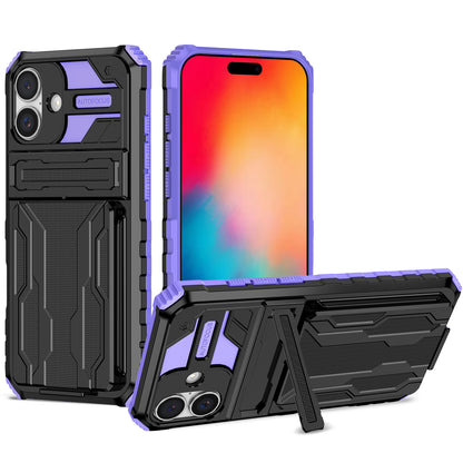 Detachable Card Holder Case with Kickstand Heavy Duty Cover for iPhone 16, Purple