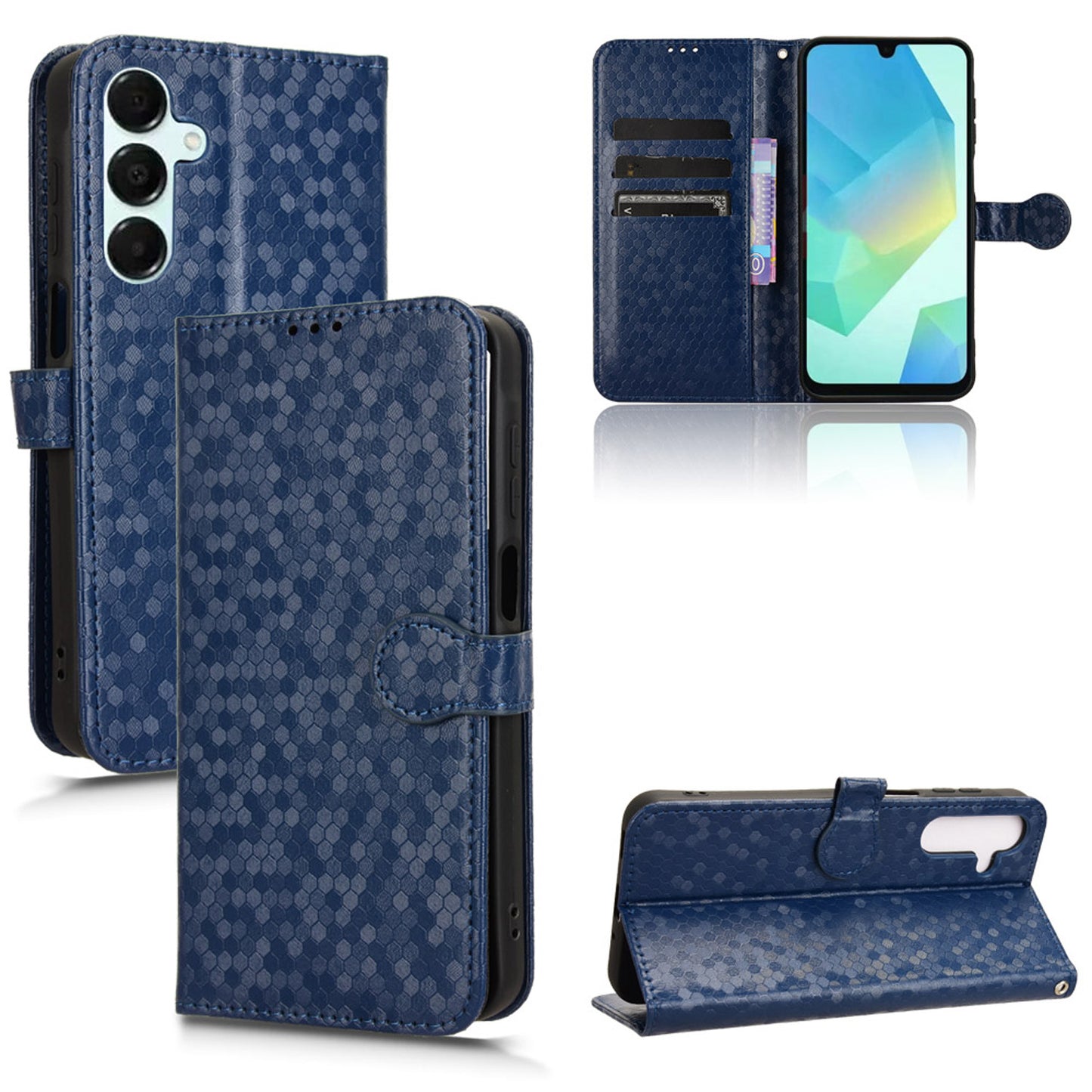 Slim Flip Polka-Dots Phone Case with Card Holder for Samsung Galaxy A16 5G, Blue