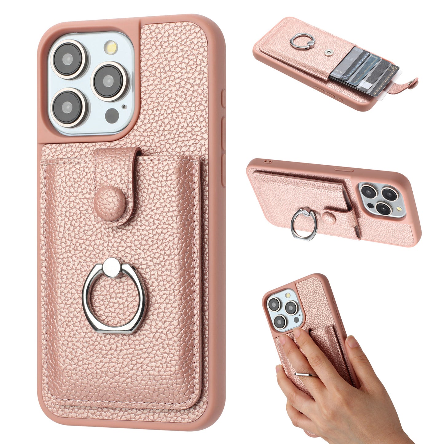 for iPhone 13 Pro Max Wallet Case with Card Holder, Rose Gold