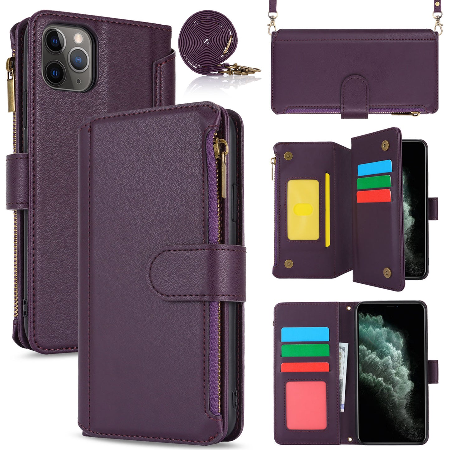 for iPhone 11 Pro Wallet Case with RFID Blocking, Purple