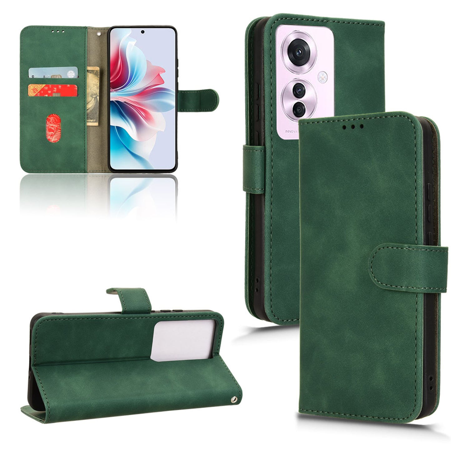 Wallet Case with Card Holder Flip Magnetic Protective Cover for OPPO Reno11 A, Green