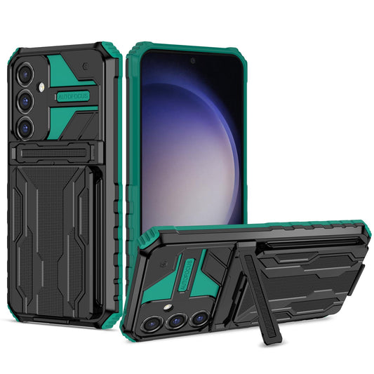 Detachable Card Holder Case with Kickstand Heavy Duty Cover for Samsung Galaxy S23 FE, Green