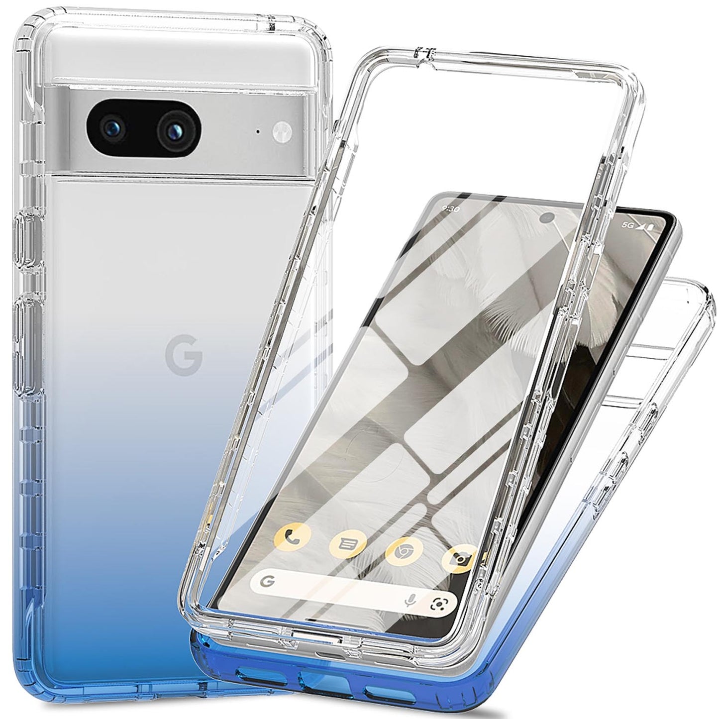 Gradient Clear Shockproof Full Body Case with Built-in Screen Protector Cover for Google Pixel 7A, HALF-CLEAR