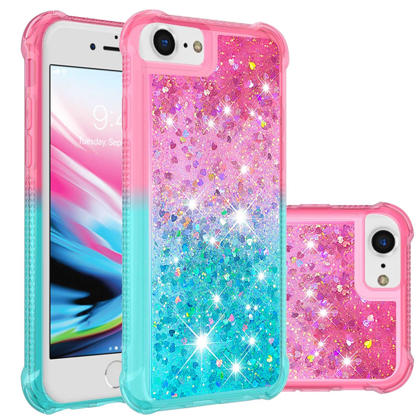 iPhone 16e Gradient Quicksand Series Bling Liquid TPU Case, Blue&Purple