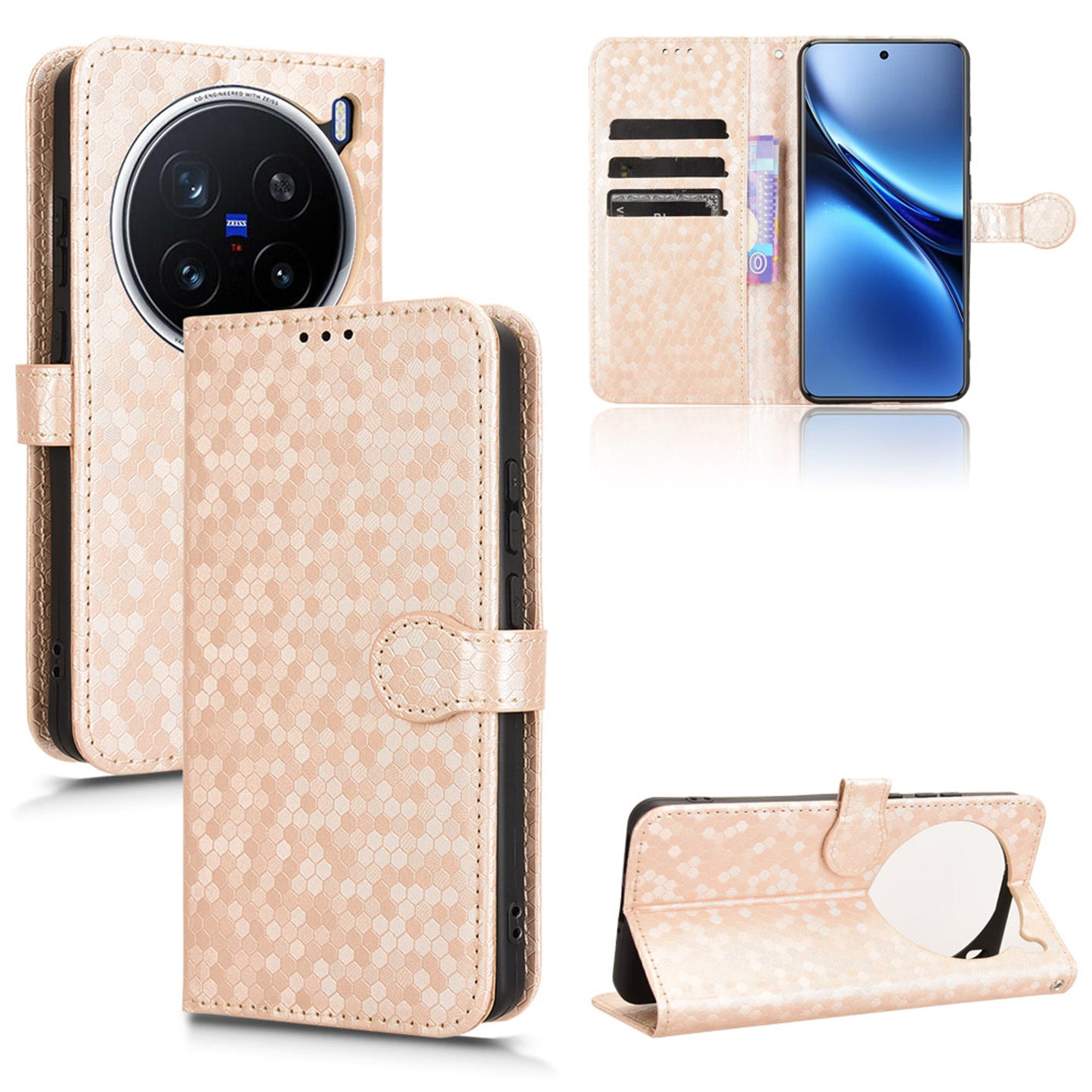 Slim Flip Polka-Dots Phone Case with Card Holder for Samsung VIVO X200 Pro, Rose Gold