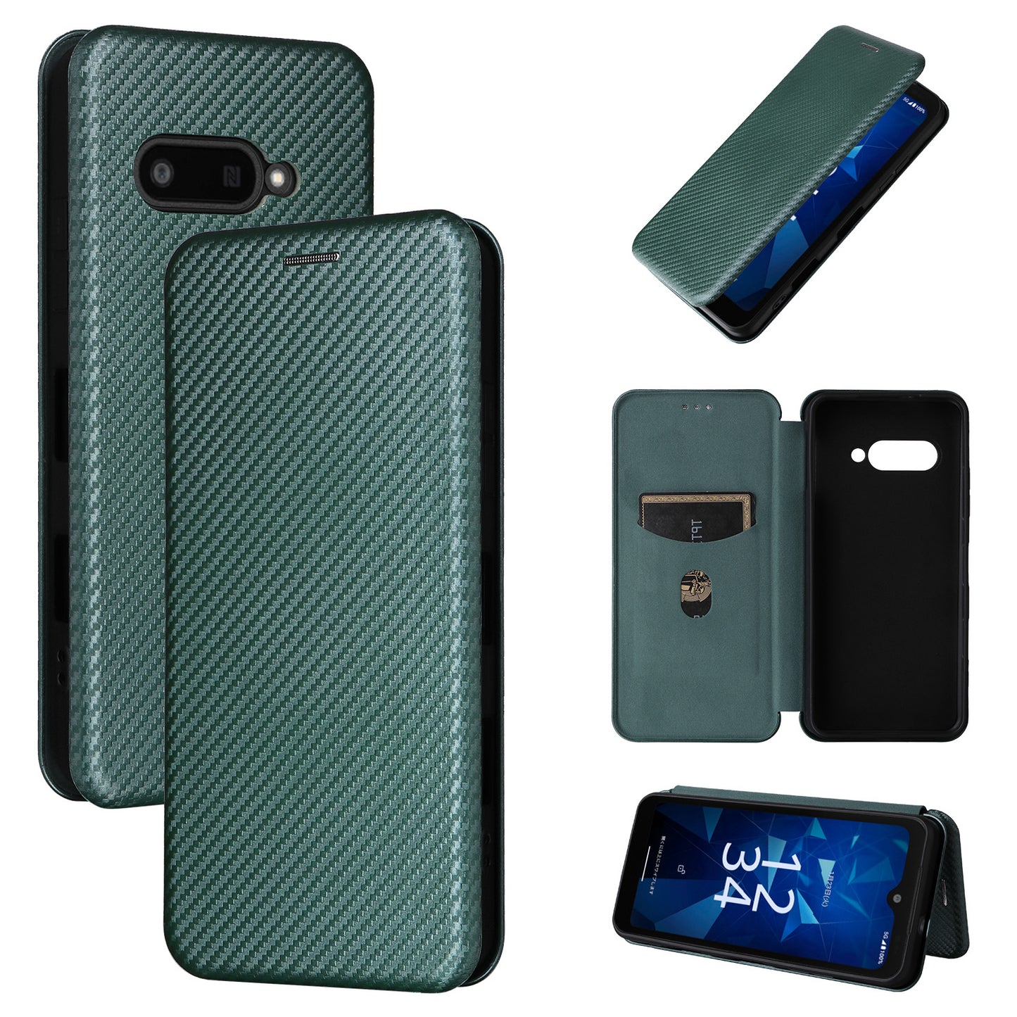 Carbon Fiber Flip Case for Kyocera Digno SX4, Green